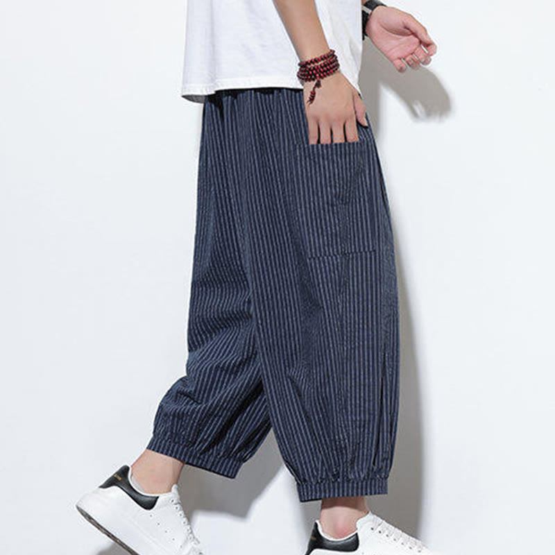Tactile Cotton Striped Cropped Harem Meditation Pants
