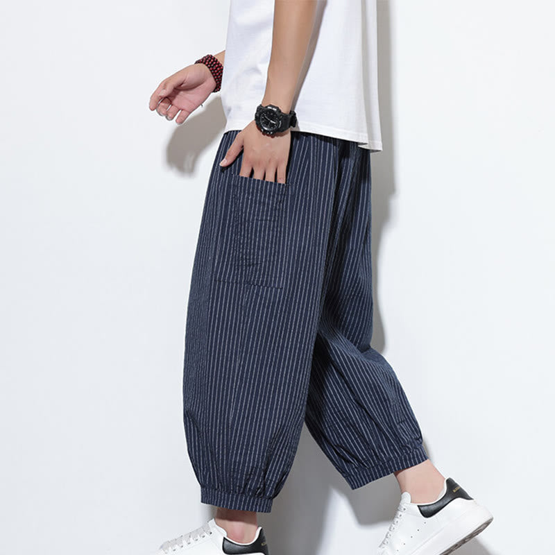 Tactile Cotton Striped Cropped Harem Meditation Pants