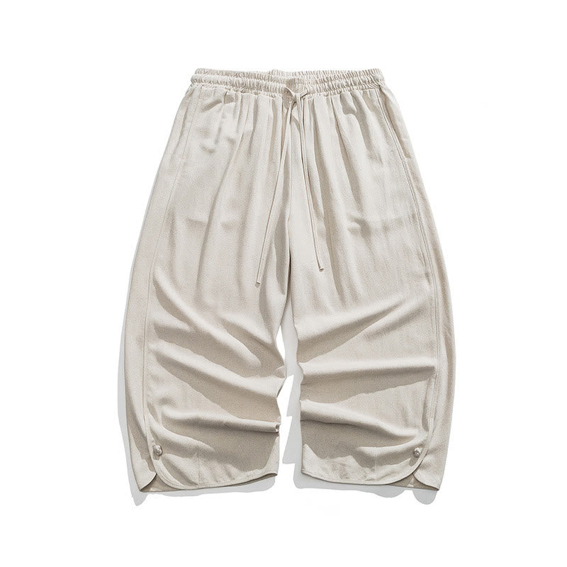 Breathable Cotton Linen Wide-Leg 7-8 Length Meditation Trousers