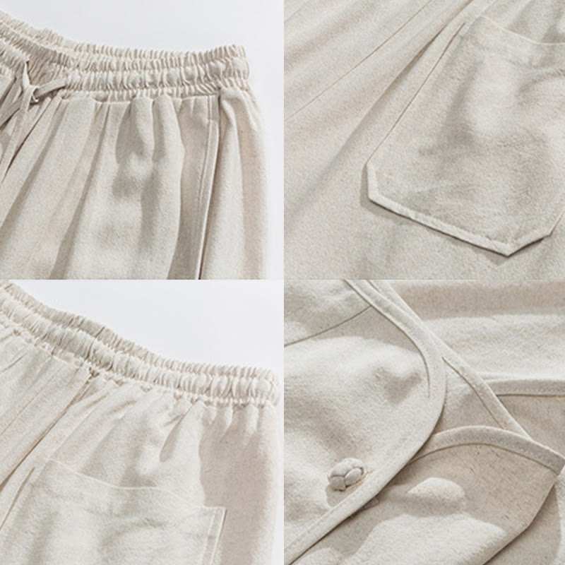 Breathable Cotton Linen Wide-Leg 7-8 Length Meditation Trousers