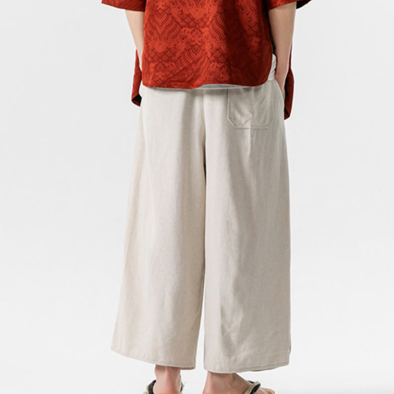 Breathable Cotton Linen Wide-Leg 7-8 Length Meditation Trousers
