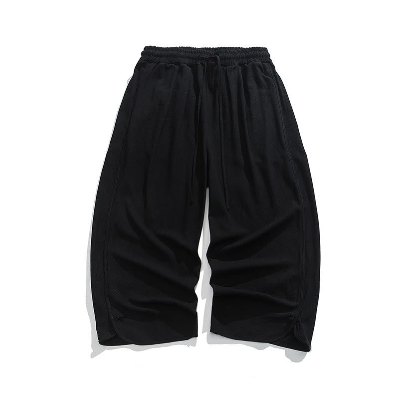 Breathable Cotton Linen Wide-Leg 7-8 Length Meditation Trousers