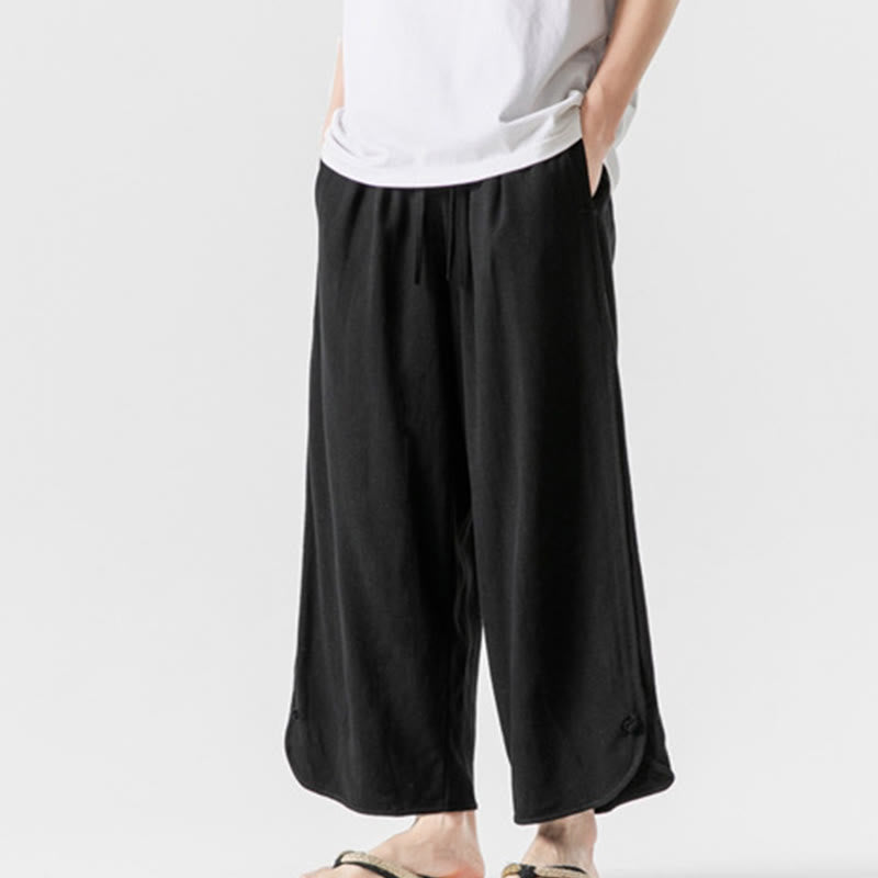 Breathable Cotton Linen Wide-Leg 7-8 Length Meditation Trousers