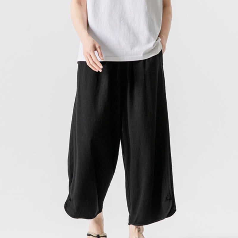 Breathable Cotton Linen Wide-Leg 7-8 Length Meditation Trousers