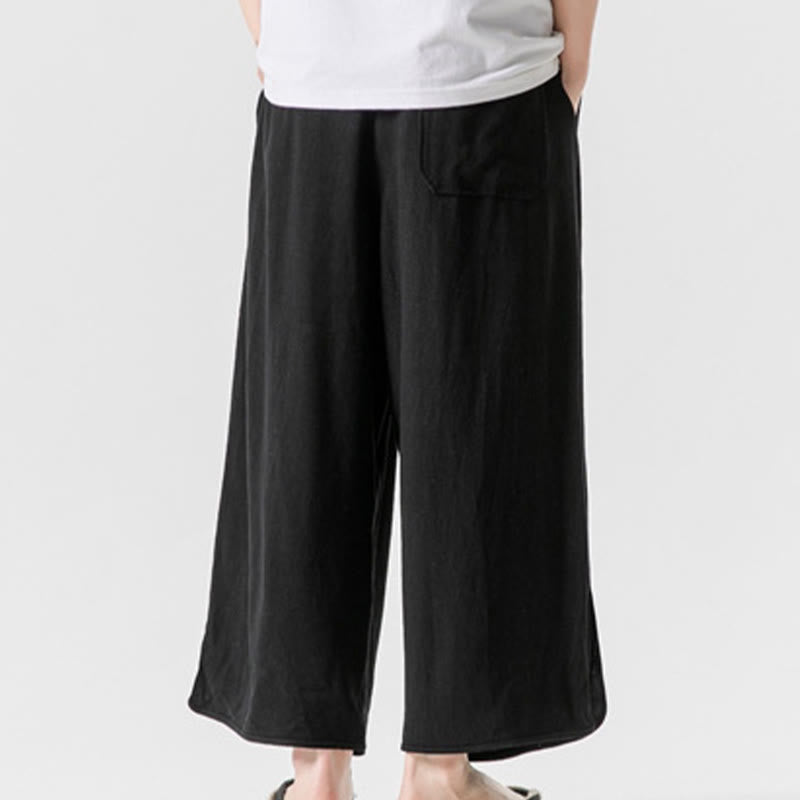Breathable Cotton Linen Wide-Leg 7-8 Length Meditation Trousers