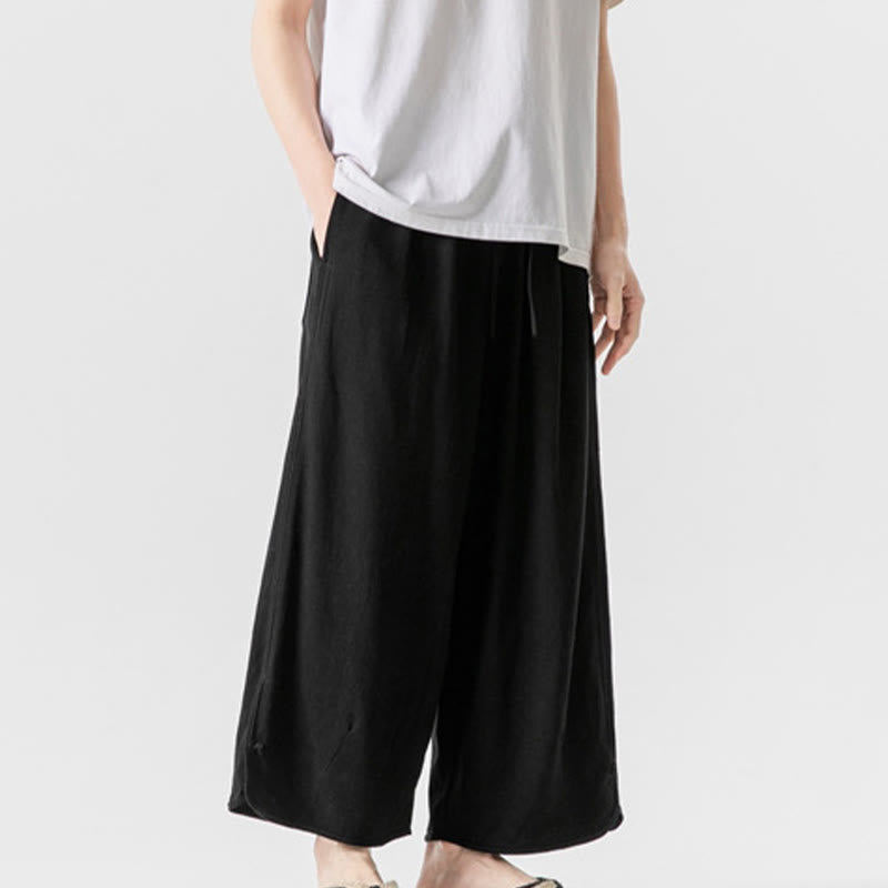 Breathable Cotton Linen Wide-Leg 7-8 Length Meditation Trousers