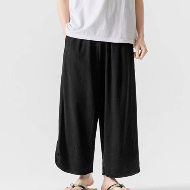Breathable Cotton Linen Wide-Leg 7-8 Length Meditation Trousers