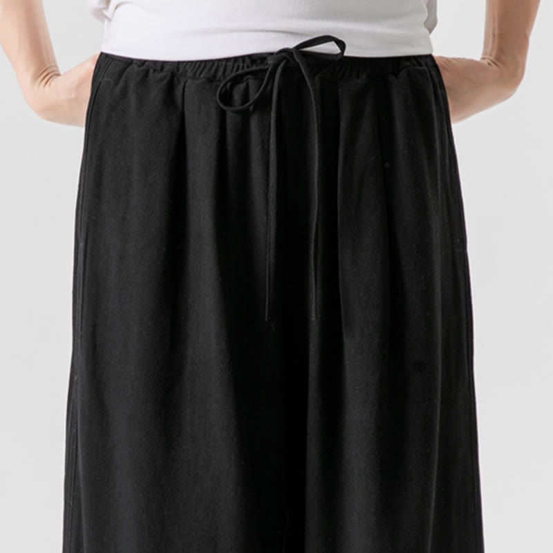 Breathable Cotton Linen Wide-Leg 7-8 Length Meditation Trousers