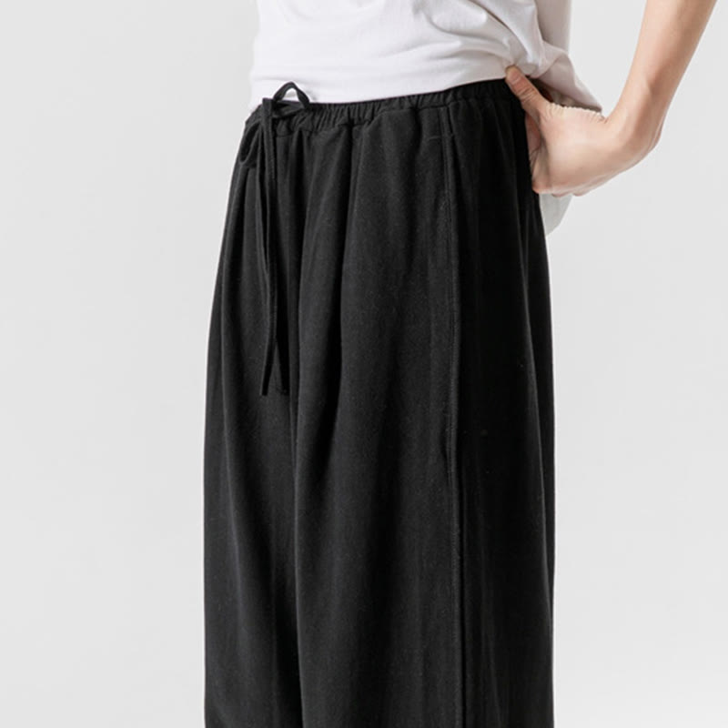 Breathable Cotton Linen Wide-Leg 7-8 Length Meditation Trousers