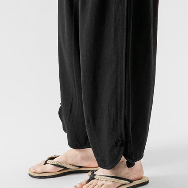 Breathable Cotton Linen Wide-Leg 7-8 Length Meditation Trousers
