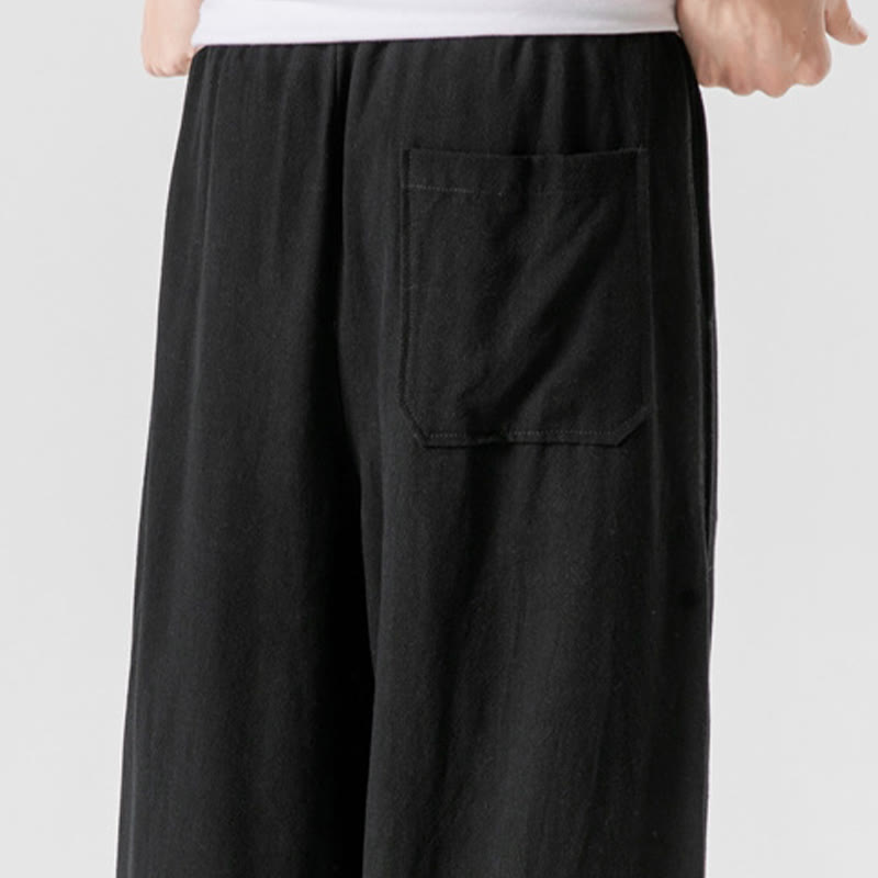Breathable Cotton Linen Wide-Leg 7-8 Length Meditation Trousers