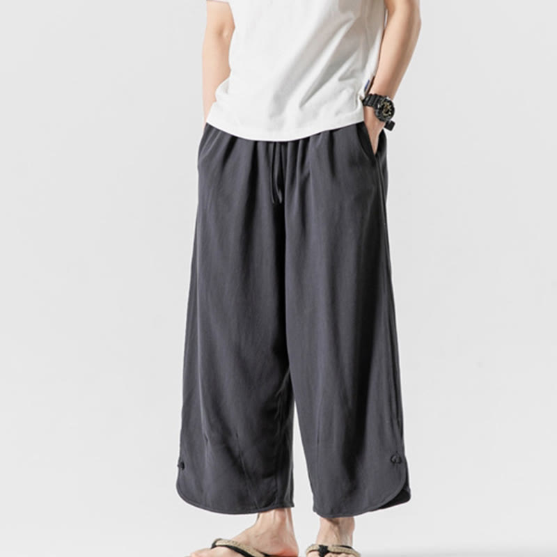 Breathable Cotton Linen Wide-Leg 7-8 Length Meditation Trousers