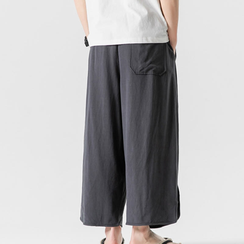Breathable Cotton Linen Wide-Leg 7-8 Length Meditation Trousers
