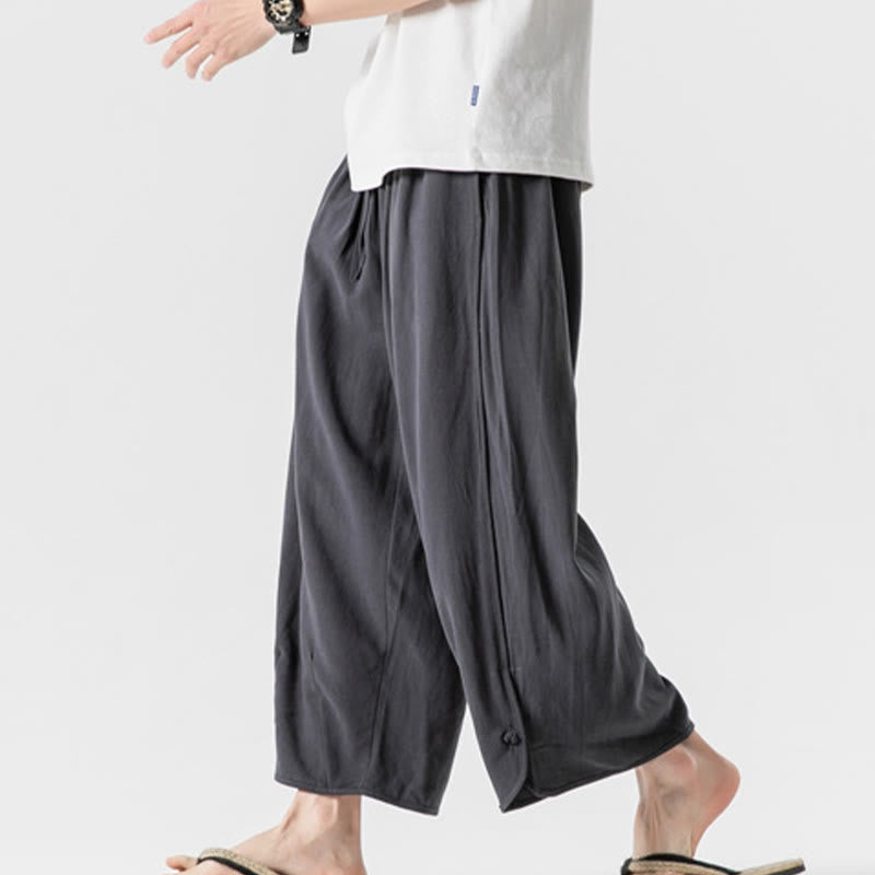 Breathable Cotton Linen Wide-Leg 7-8 Length Meditation Trousers