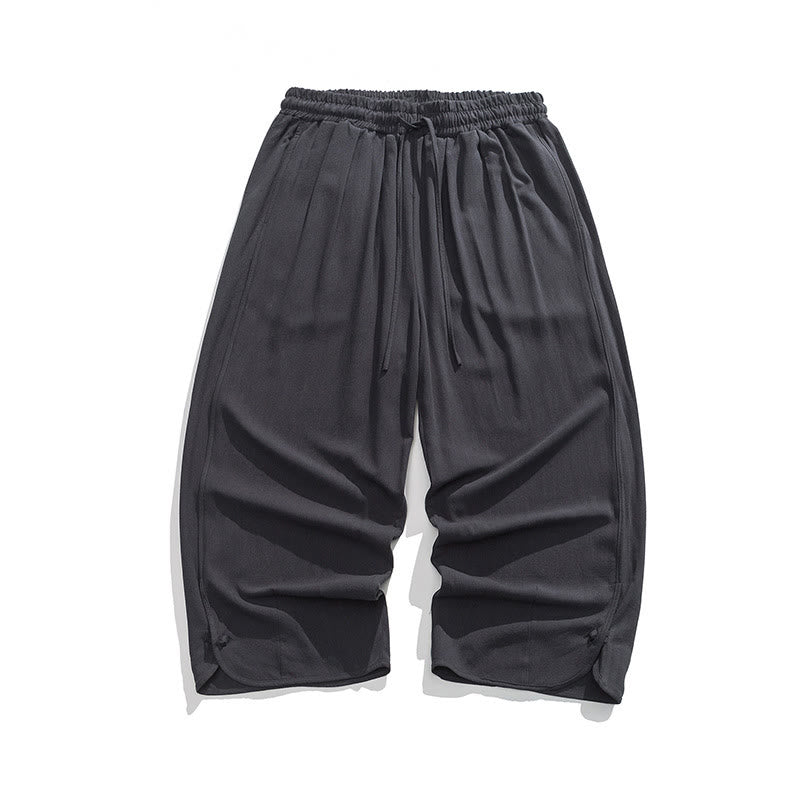 Breathable Cotton Linen Wide-Leg 7-8 Length Meditation Trousers