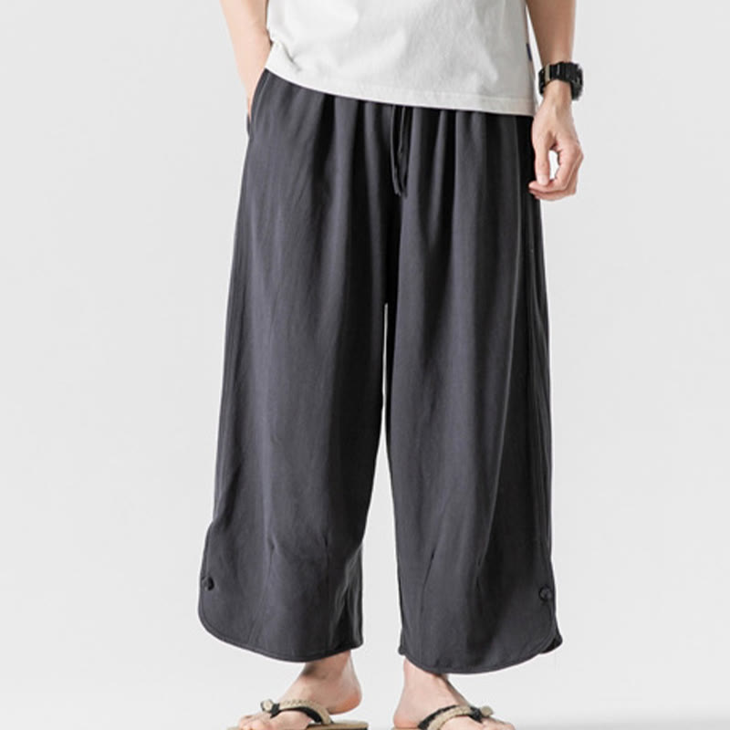 Breathable Cotton Linen Wide-Leg 7-8 Length Meditation Trousers