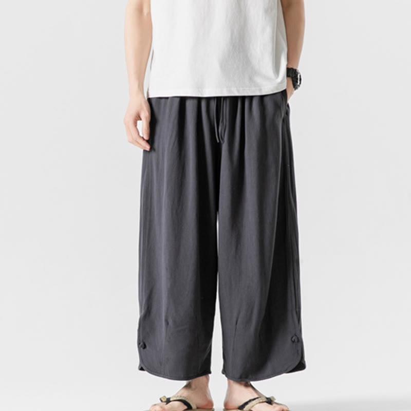Breathable Cotton Linen Wide-Leg 7-8 Length Meditation Trousers
