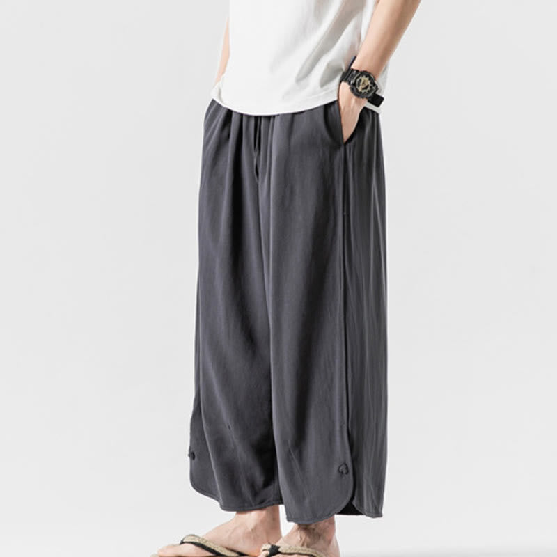 Breathable Cotton Linen Wide-Leg 7-8 Length Meditation Trousers
