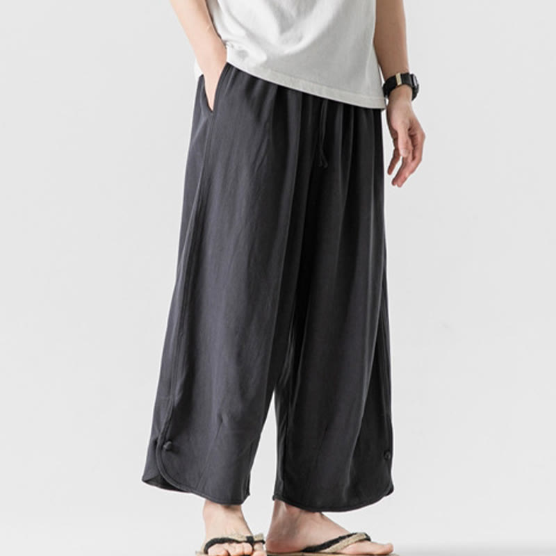 Breathable Cotton Linen Wide-Leg 7-8 Length Meditation Trousers