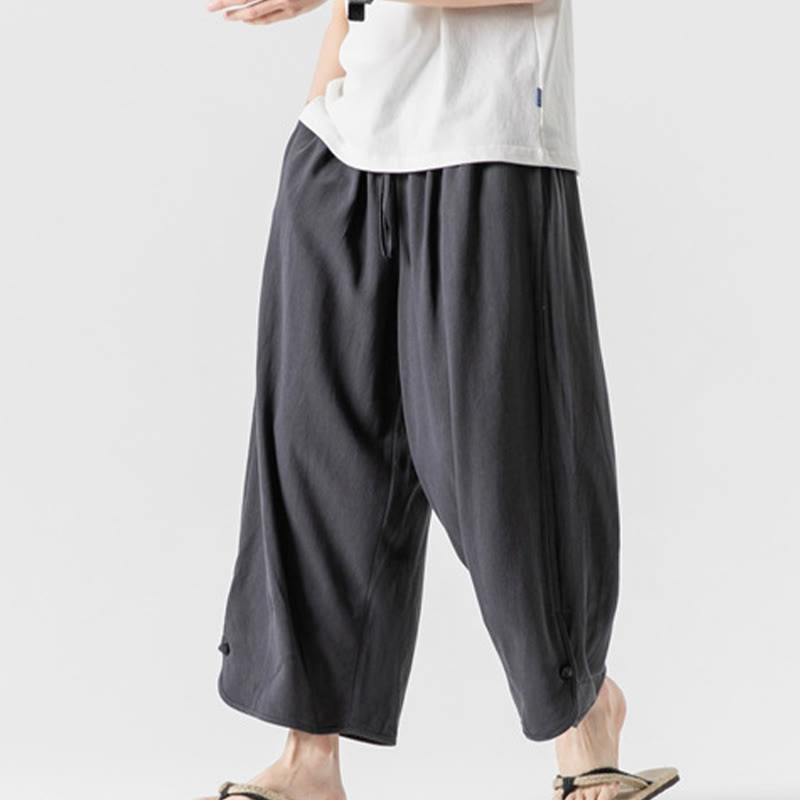 Breathable Cotton Linen Wide-Leg 7-8 Length Meditation Trousers