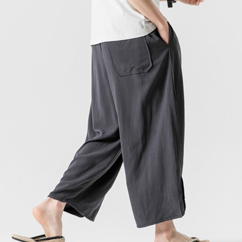 Breathable Cotton Linen Wide-Leg 7-8 Length Meditation Trousers
