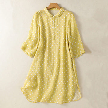 Polka Dot Stand Collar Midi Dress for Mindful Daily Movement