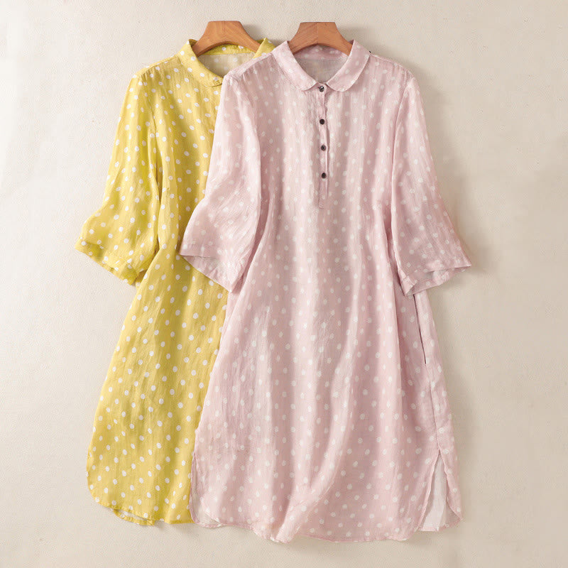 Polka Dot Stand Collar Midi Dress for Mindful Daily Movement