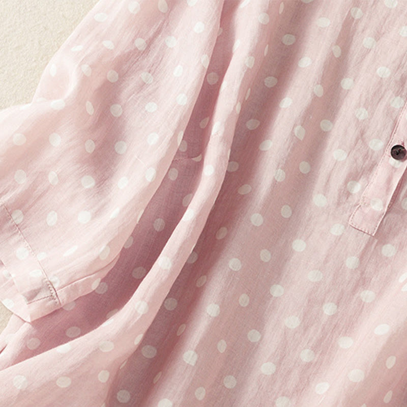 Polka Dot Stand Collar Midi Dress for Mindful Daily Movement