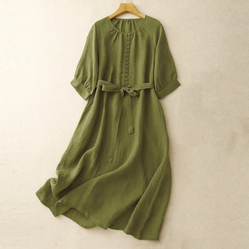 Breathable Cotton Linen Minimalist Meditation Midi Dress