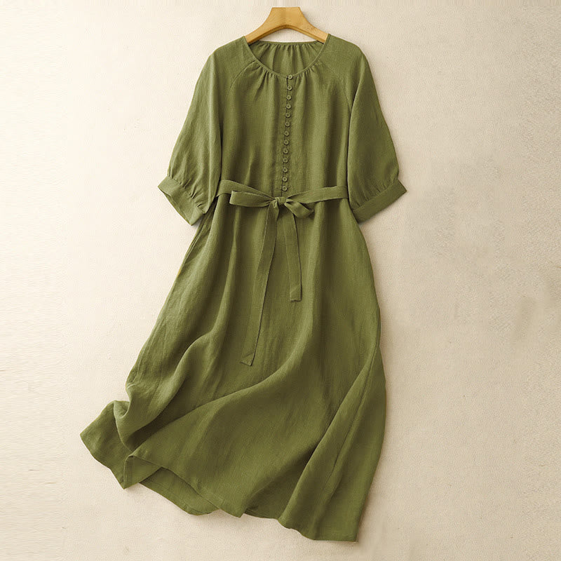 Breathable Cotton Linen Minimalist Meditation Midi Dress