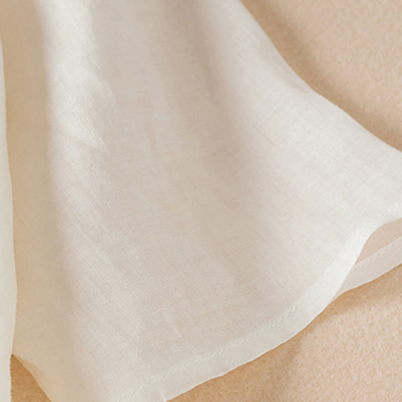 Embroidered Leaf Crew Neck Half Sleeve Cotton Fiber Midi Dress