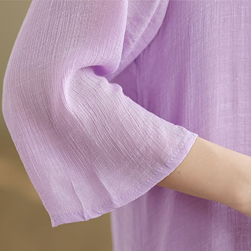 Breathable Cotton Minimalist Frog-Button Mindful Midi Dress