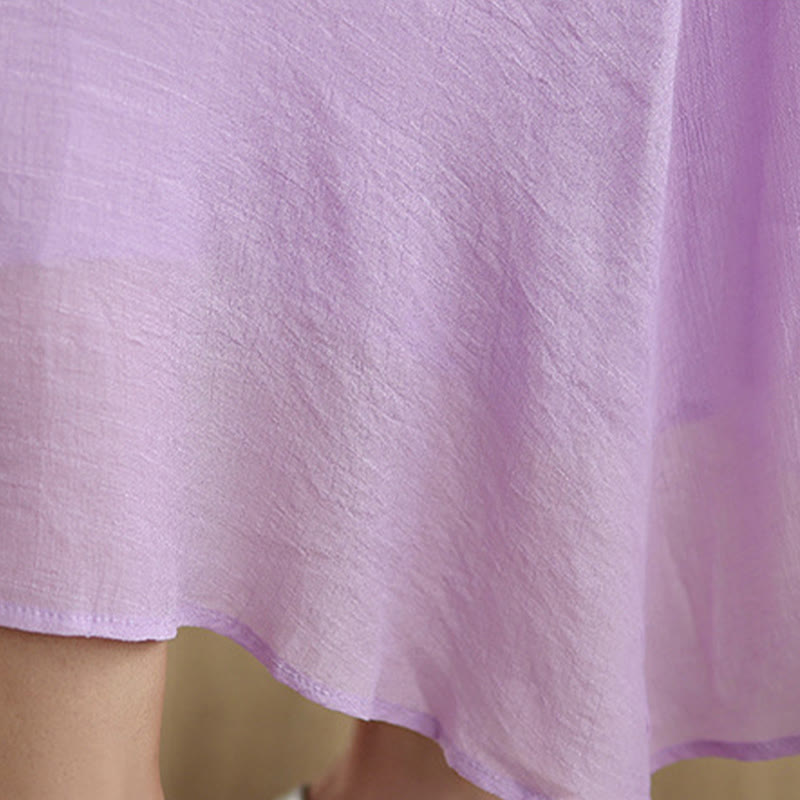 Breathable Cotton Minimalist Frog-Button Mindful Midi Dress