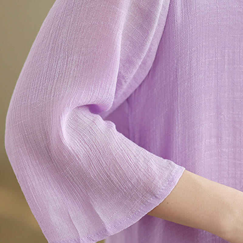 Breathable Cotton Minimalist Frog-Button Mindful Midi Dress
