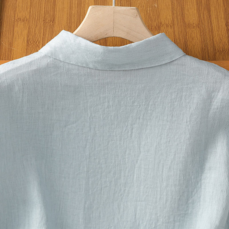Summer Plain Color Button Short Sleeve Women's Cotton Shirt