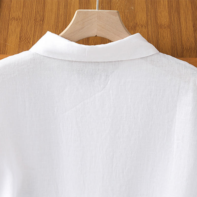 Summer Plain Color Button Short Sleeve Women's Cotton Shirt