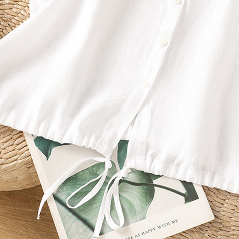 Summer Plain Color Button Short Sleeve Women's Cotton Shirt