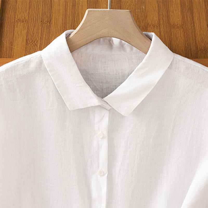 Summer Plain Color Button Short Sleeve Women's Cotton Shirt