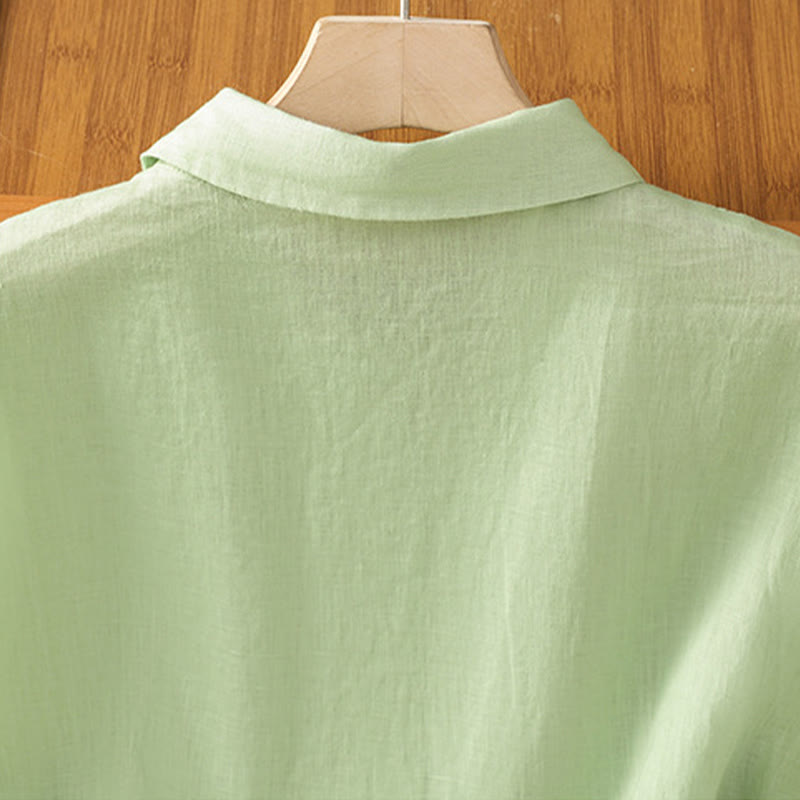 Summer Plain Color Button Short Sleeve Women's Cotton Shirt