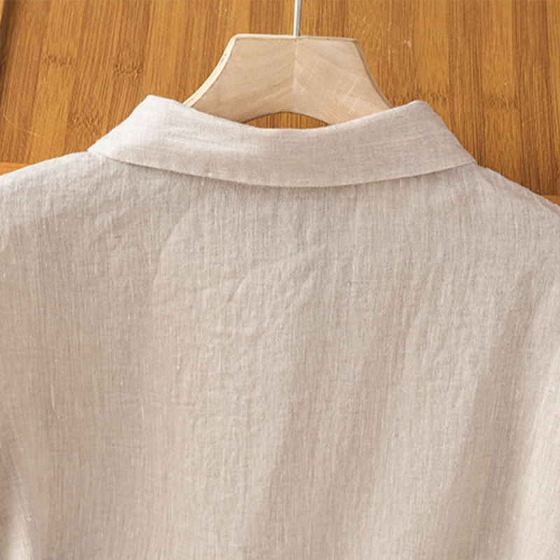 Summer Plain Color Button Short Sleeve Women's Cotton Shirt