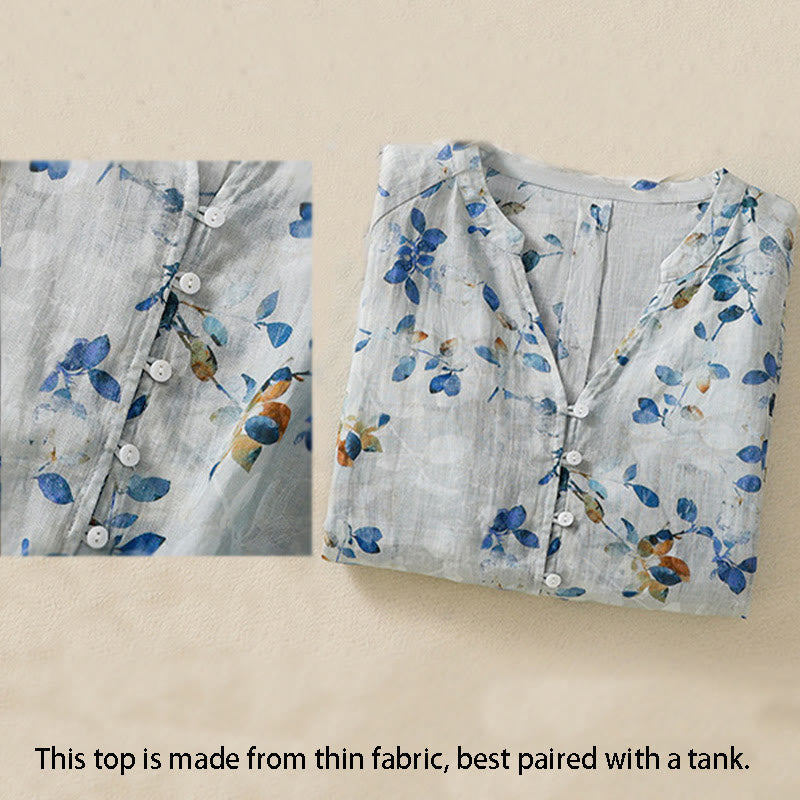 Lightweight Cotton Floral V-Neck Mindful Lounge Shirt