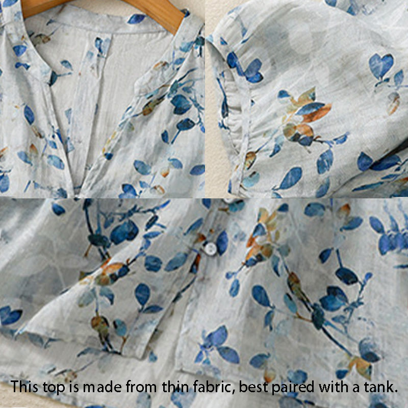 Lightweight Cotton Floral V-Neck Mindful Lounge Shirt