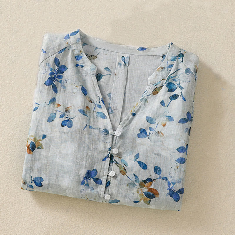 Lightweight Cotton Floral V-Neck Mindful Lounge Shirt