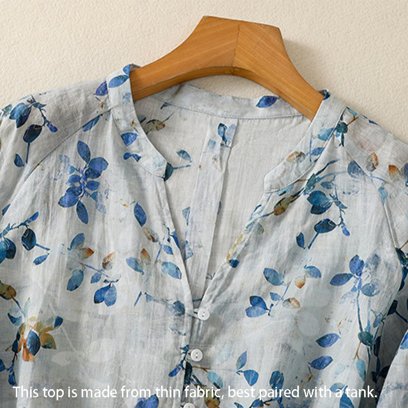 Lightweight Cotton Floral V-Neck Mindful Lounge Shirt