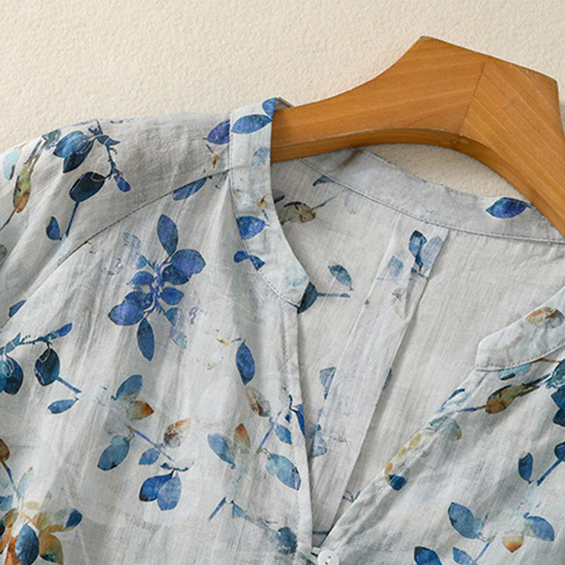 Lightweight Cotton Floral V-Neck Mindful Lounge Shirt