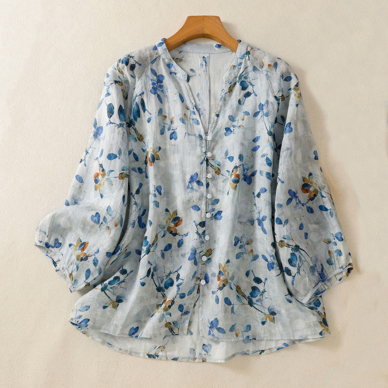 Lightweight Cotton Floral V-Neck Mindful Lounge Shirt
