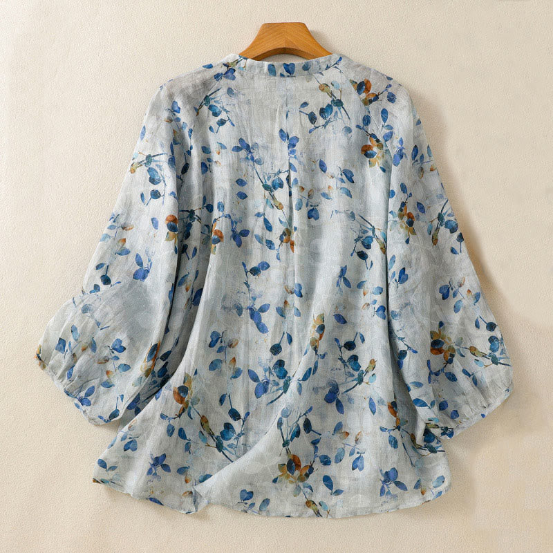 Lightweight Cotton Floral V-Neck Mindful Lounge Shirt