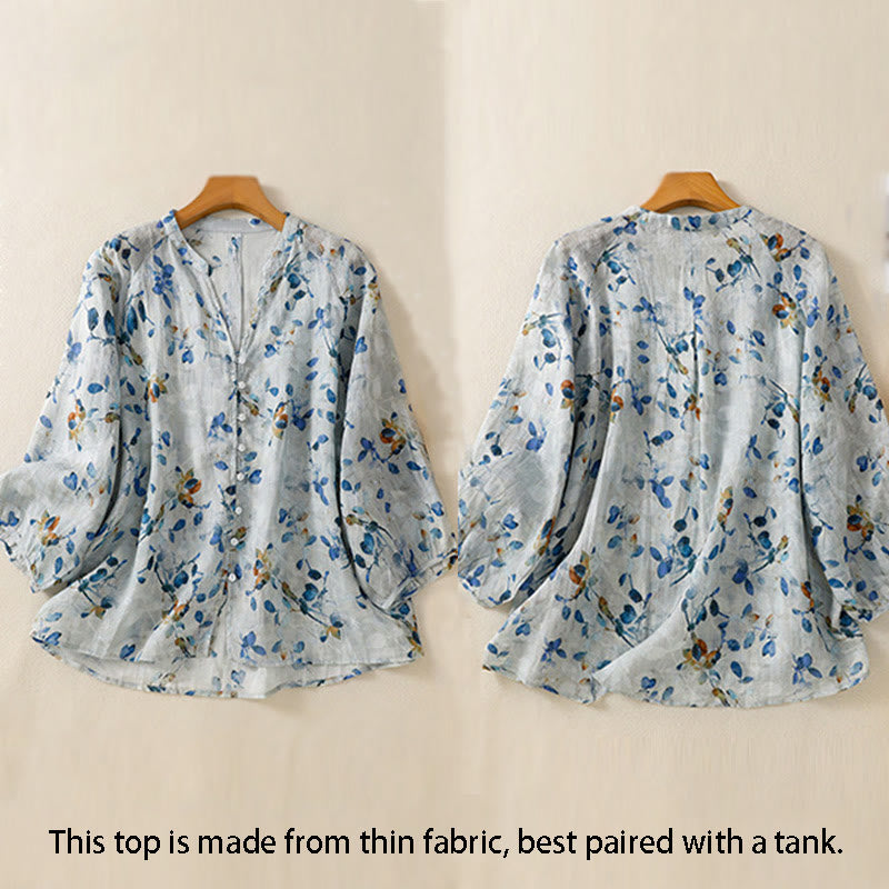 Lightweight Cotton Floral V-Neck Mindful Lounge Shirt
