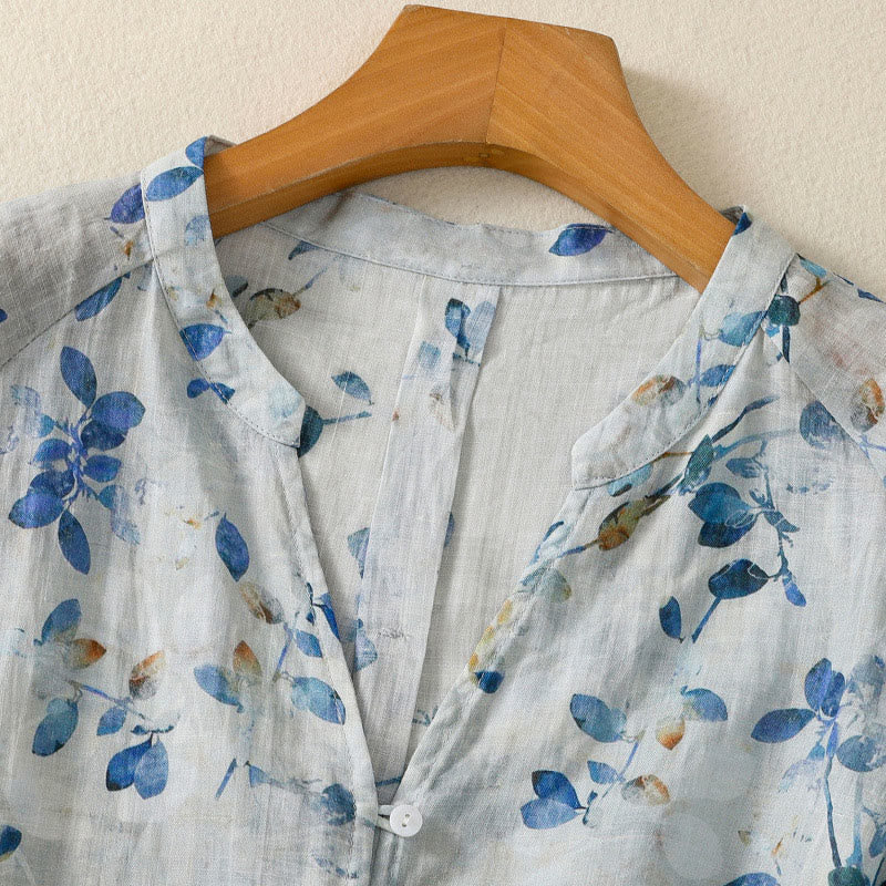 Lightweight Cotton Floral V-Neck Mindful Lounge Shirt