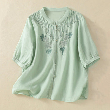 Breathable Cotton Stand Collar Half Sleeve Meditation Shirt